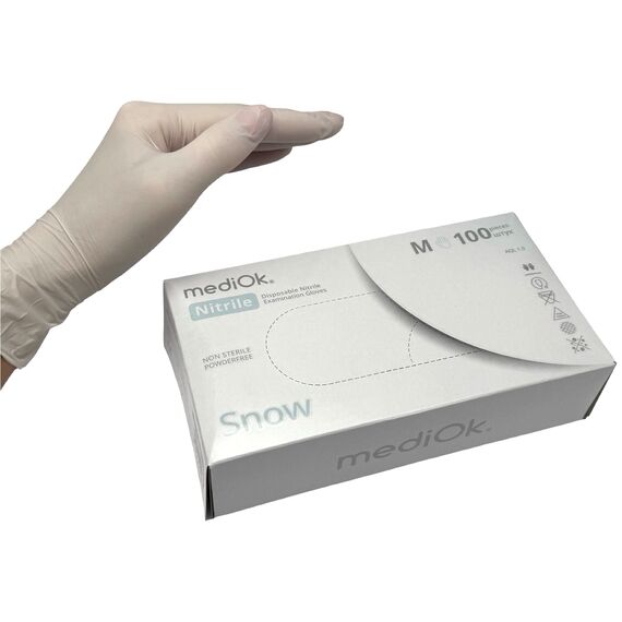 Description MEDIOK Nitrile gloves (M) SNOW 3.5 g, 100 pcs/pack